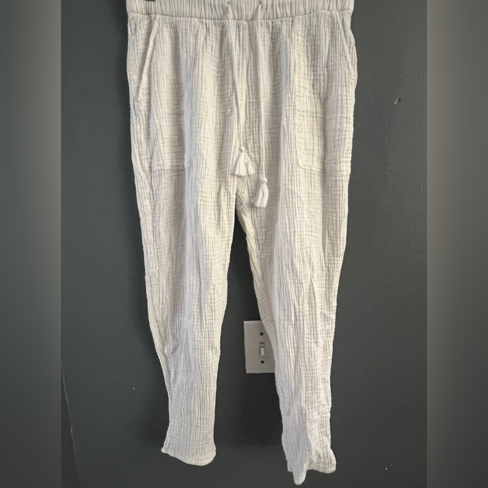 Madewell Double-Gauze Drawstring Wide-Leg Pants in white cotton blend.